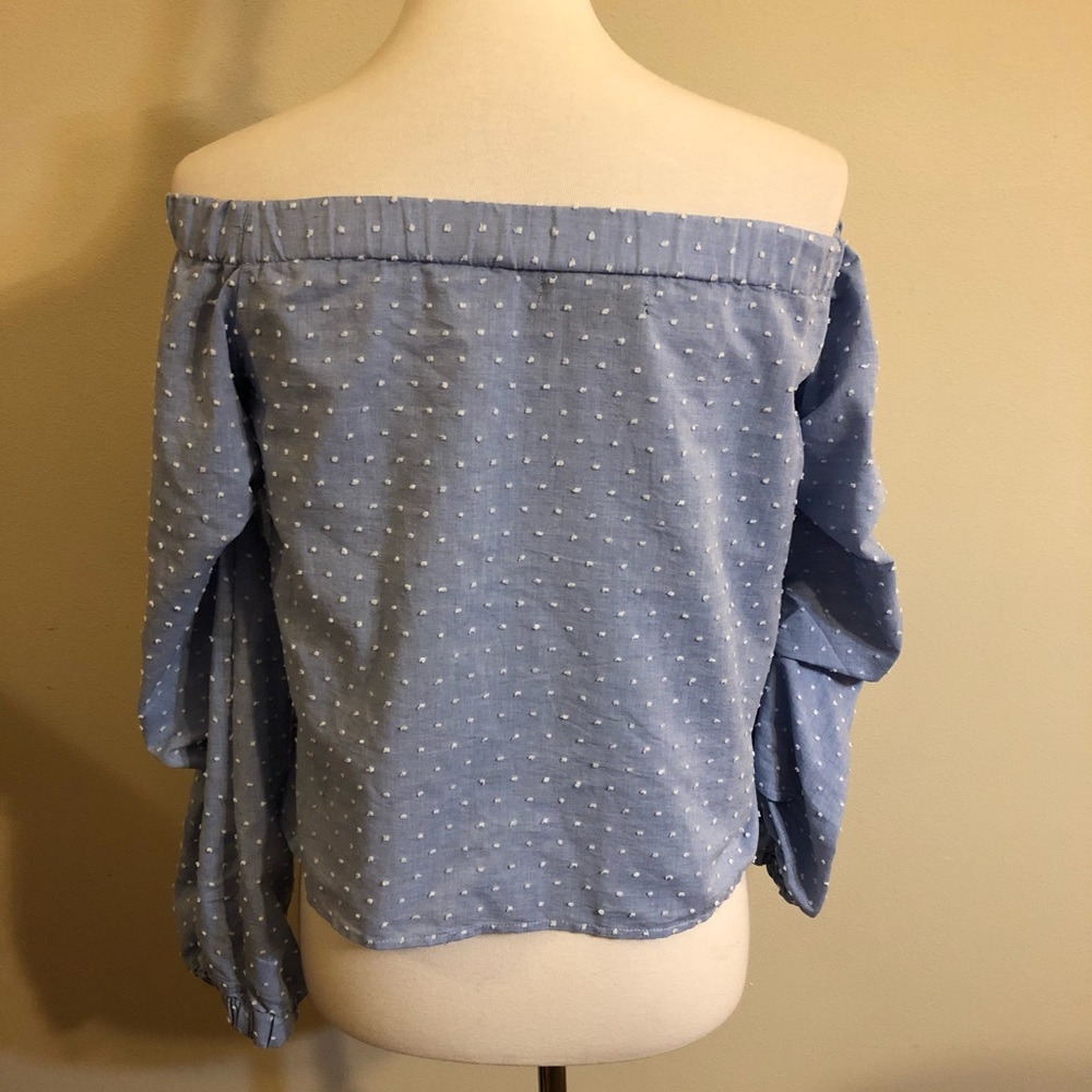 Romeo + Juliet Couture Blue Off Shoulder Top - Picture 5 of 7
